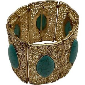 Gold-Tone Chunky Cuff Bracelet With Turquoise Stones